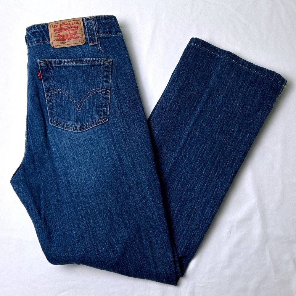 Levis Womens 525 Nouveau Low Boot Cut Jeans Size 12S Blue Y2K Western Denim